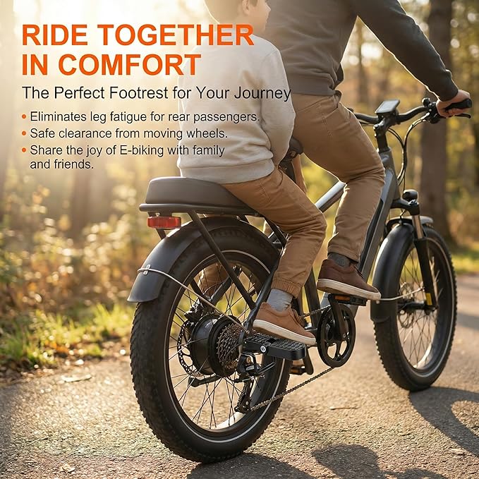 Heavy Duty E-Bike Foot Pegs, Foldable Rear Pedals for Passenger, Manganese Steel Reinforced Aluminum Bike Footrests with 15mm U-Slot & Anti-Slip for E-Bike, Mountain Bike, Folding Bicycle
