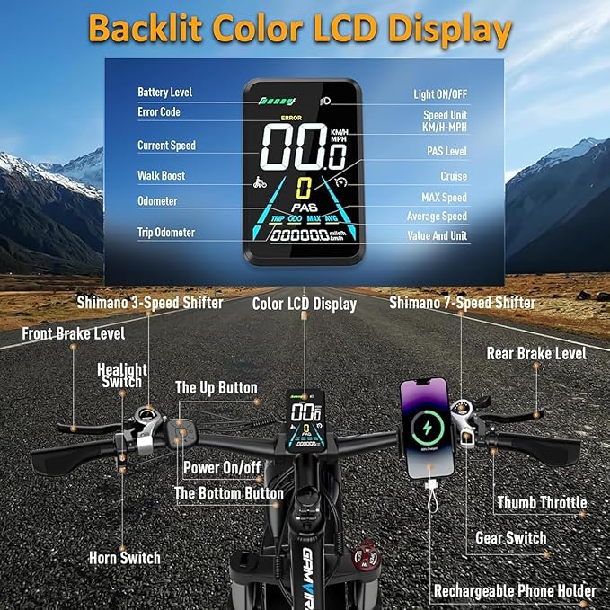 Ebike for Adults Electric, 52V 19.2Ah/32Ah, Peak 2000W/2500W E-Bike, 36/40MPH, 70 Miles/100Miles, Hydraulic Disc Brake, Off Road Snow Mountain E-Bike, 24"/26" Fat Tire Electric Bicycle UL2849 by SGS