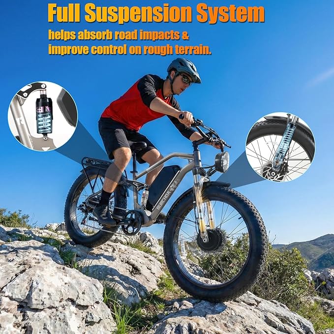 2026 Upgraded Dual Motors AWD Electric Bike for Adults 5000w/3000W/1500W Motor Dirt Ebike 40MPH/30MPH 52V/48V 30Ah/20Ah Battery Up to 90 Miles Long Range 26" Fat Tire Bicycle for Commute Mountains