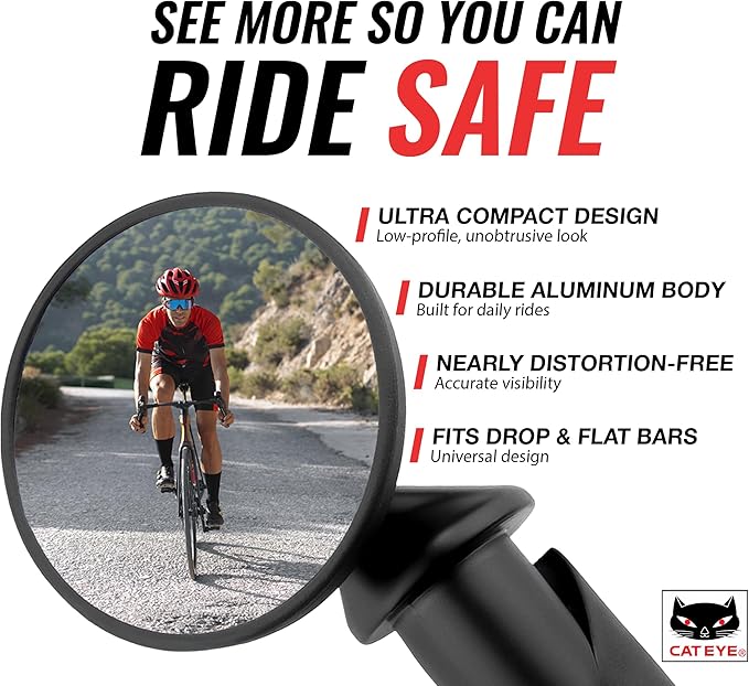 CATEYE BM-45 Bar End Mirror – Ultra Compact Mirror for Road, MTB and Gravel Bikes, Durable Aluminum with Scratch-Resistant Glass, Visibility and Safety for Cyclists
