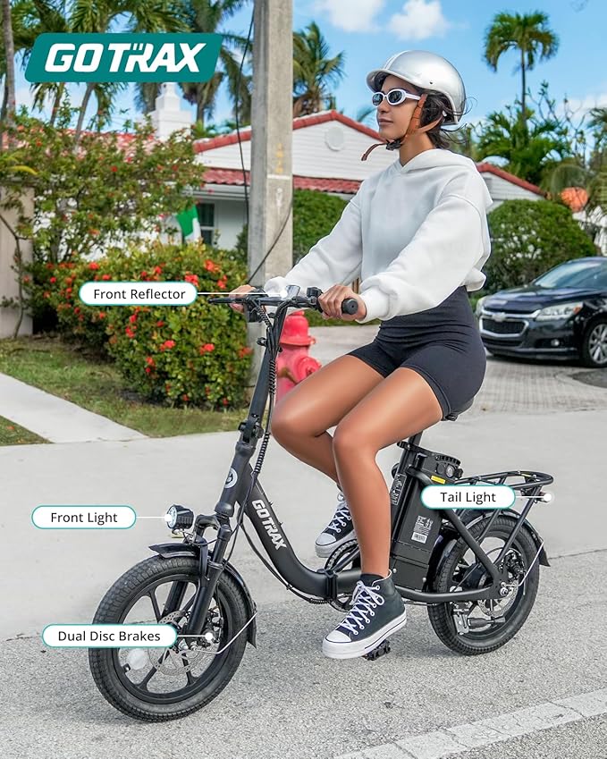 Gotrax 16" Folding Electric Bike, Max 28Miles Range(Pedal-Assist) & Speed 15.5Mph Power by Peak 500W, E-Bike with Removable Battery, Suspension & Adjustable Size, Commuter Bicycle for Adults/Teens