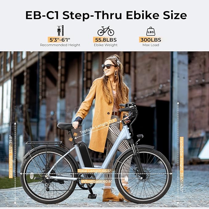 Electric Bike for Adults, Peak 1000W Ebike, 50Miles 21.7MPH UL 2849 Certified Commuter Bike, 26'' City Cruiser Bicycle with 48V Removable Battery, Rear Rack, Adjustable Stem, 7 Speed