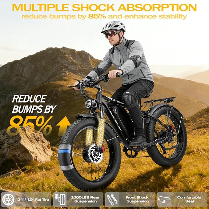 Peak-9000W-Dual-Motor-Electric-Bike for Adults, 52V 34AH Battery Up To 105 Miles, 42-46M PH Fast-Dual-Motor-Ebike,24"*4" Full-Suspension-Women-Men-Fat-Tire-Electric-Bicycle for Mountain Snow Off-Road
