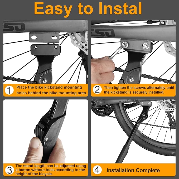RUTU Bike Kickstand 24"-29",Adjustable Adult Bicycle Kickstand for Ebike,Mountain Bike,Fat Tire Bike,Two holes to install,Max Load 150LBS