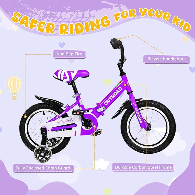 Outroad Kids Bike for Boys Girls Age 3-9 Years Old, 14 16 18 Inch Kid's Bike with Training Wheels, Children Bicycles for Toddler, Blue and Red