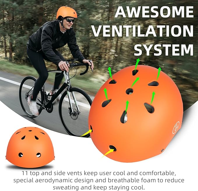 67i Bike Helmet Skateboard Helmet for Adult Cycling Bicycle Scooter Helmets for Men Women Adjustable for Multi-Sport Bicycle Scooter Inline Cycling Skateboarding