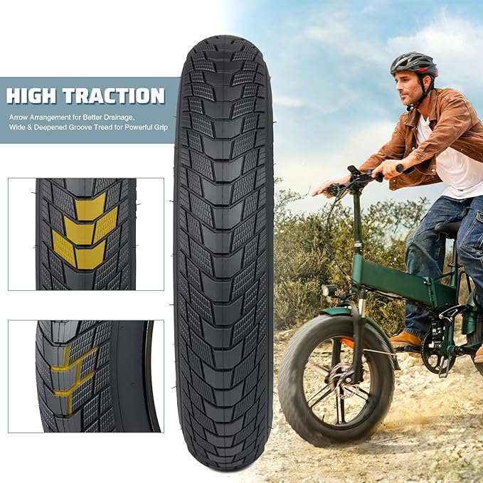 MEGHNA Fat Bike Tire 16/20/24/26 inch Electric Bike Tire Fat Tire 16/20/24/26 x 3.0 inch Heavy Duty Knobby Anti-Slip Foldable Replacement All Terrain Tire for E-Bike Snow Bike Fat Bike