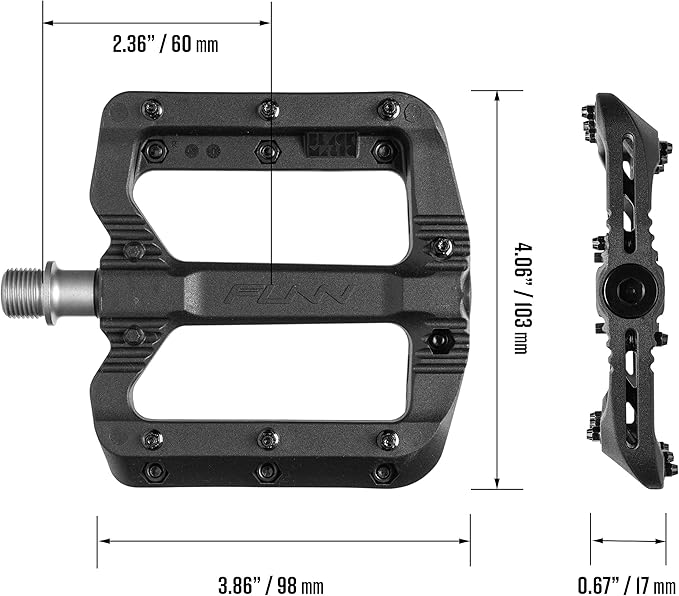 Funn Black Magic Plastic Flat Mountain Bike Pedal Set - Lightweight Wide Platform Bicycle Pedals for Stability, 9/16-inch CrMo Axle Bike Pedals for MTB/BMX/Urban/Gravel Riding