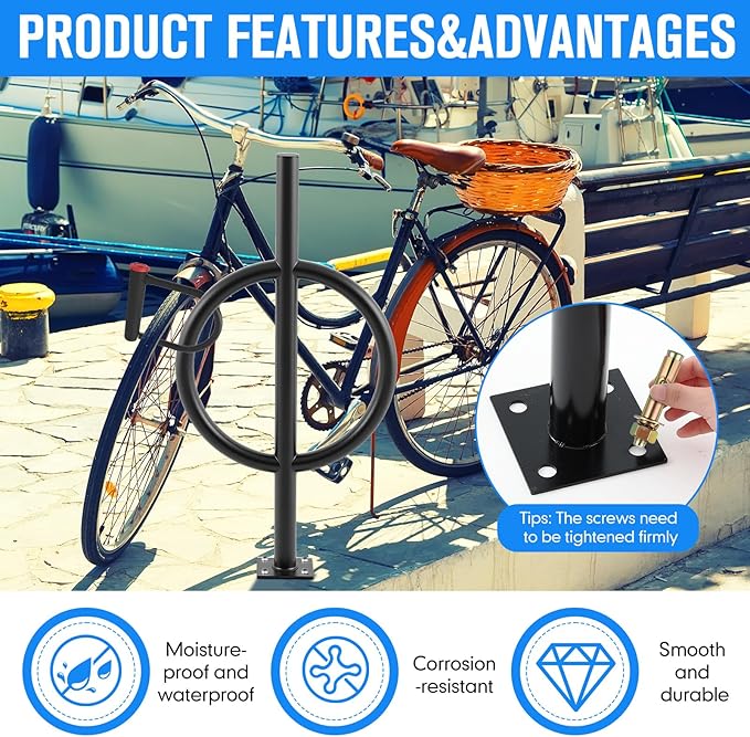 2 Pack 2 Bike Capacity Post and Ring Bike Rack Commercial Bicycle Rack 35" L Heavy Duty Galvanized Steel Bicycle Organizer Ground Parking Stand for Outdoor Garages Streets Yards Sidewalks