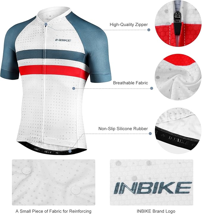 INBIKE Mens Cycling Jersey 3 Rear Pockets Moisture Wicking Short Sleeve Quick Dry Reflective Biking Shirts