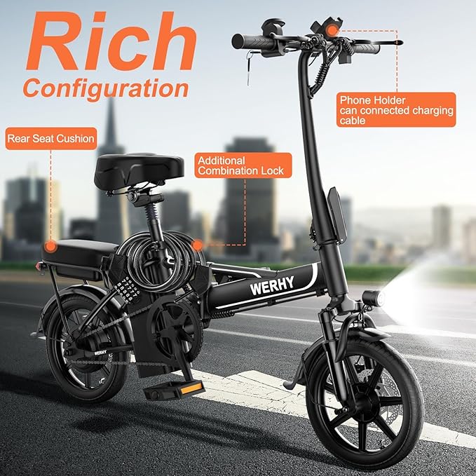 WERHY Electric Bike for Adults, 500W Motor, 22 MPH Max Speed Folding Ebike, 14" Electric Bicycles, Max 30/40 Miles Range (Pedal Assist Mode), Mini E Bikes