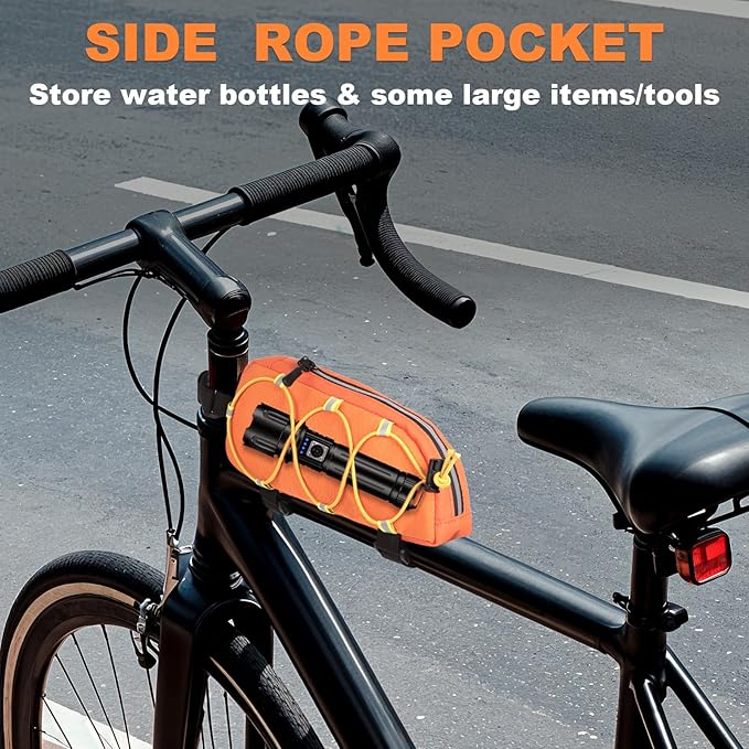 Bike Top Tube Bag Waterproof Bicycle Front Frame Bag Top Tube Bike Pouch for Road Mountain Bicycle Outdoor Cycling Travel Hiking（Orange）