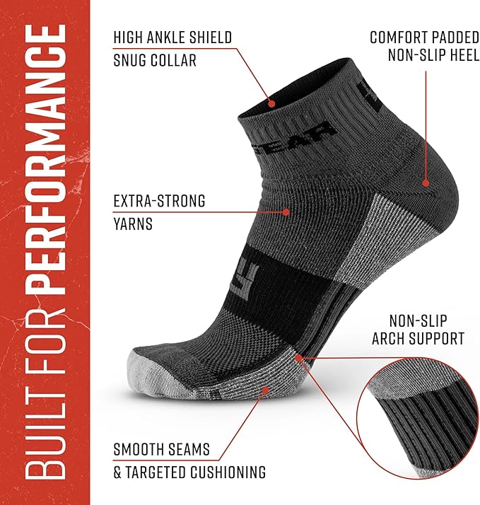 MudGear Quarter Crew Trail Socks, Blister-Resistant, Sweat-Resistant & Quick-Drying, Cushioned Footbed, Made in USA, 2-Pack