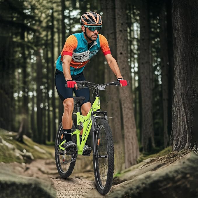 26 inch Mountain Bike Dual Full Suspension, Outdoor Hybrid Bikes,7-Speed/High-Carbon Steel, for Men Women Adult, MTB Bicycle with Suspension Fork,Sleek Colors