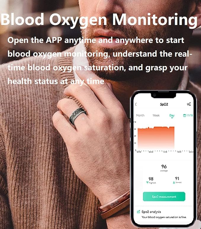 Smart Ring for Men Smart Ring Women Heart Rate Monitor Sleep Tracker Health Ring Fitness Tracker Gesture Control GPS Pedometer Calories Step Counter IP68 Waterproof Compatible with iOS Android Phones