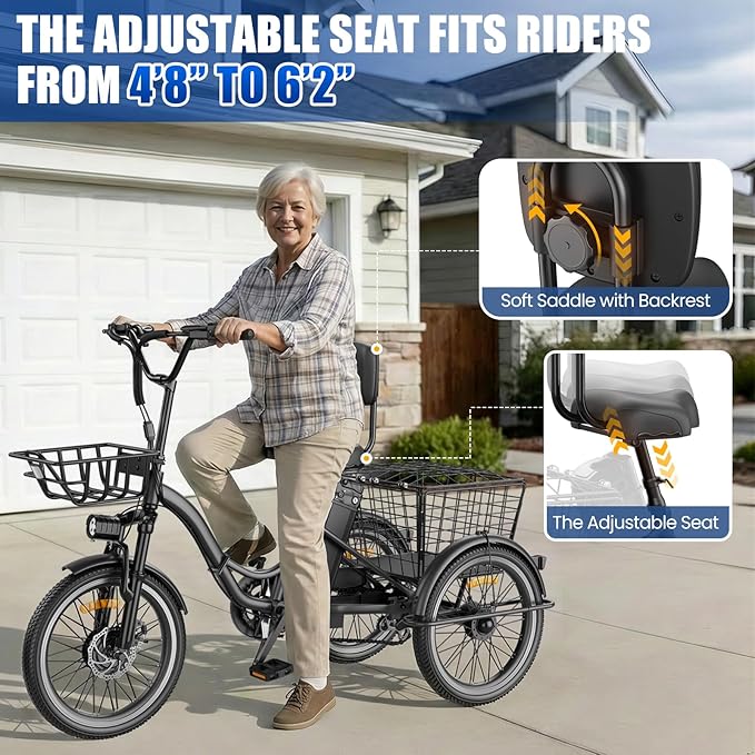 Electric Tricycle for Adults, Peak 1200W Electric Trike, Foldable Electric Bike with 468Wh/720Wh/960Wh Removable Battery, Step-Thru 3 Wheel Electric Bikes for Women Men, 20 Tire