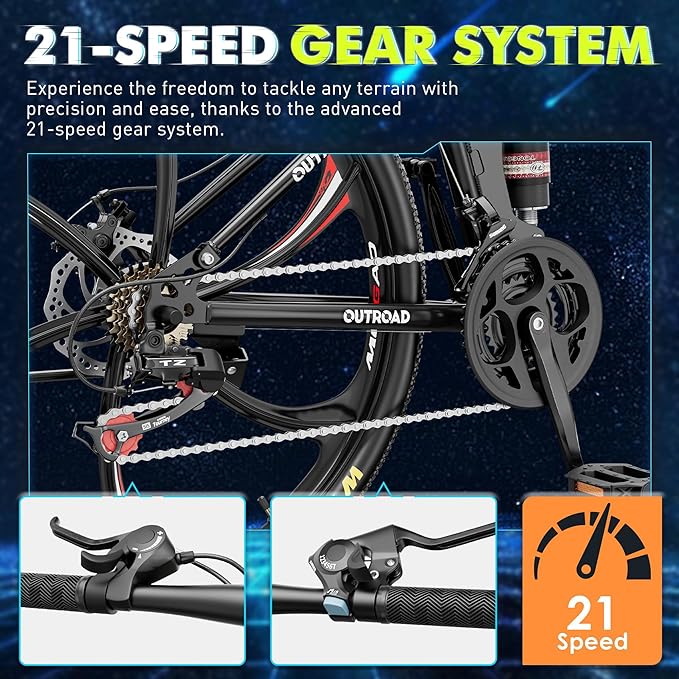 26 Inch Folding Mountain Bike, 21 Speed Full Suspension Bicycle Dual Disc Brake Non-Slip Quick Release tire for Adults Men Women(Balck/Pink/Green/Orange/White/Purple)