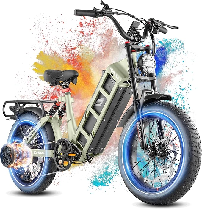 2025 eAhora Juliet Pro 2 5400W/1200W 43/34MPH Dual Motor | 60V 70Ah/52V 60Ah 200-220+Miles Long Range Ebike for Delivery and Commuting | 20'' Fat Tire Full Suspension Electric Bike for Adults