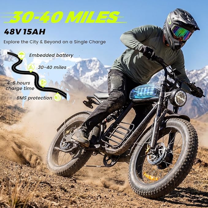 Electric Bike for Adults, 1000W/1500W Dirt Bike, 30MPH/34MPH, 48V 15Ah/48V 18.9Ah E-Bike, 30-47 Miles Electric Motorcycle, 20" Fat Tire Off-Road Bike, All Terrain for Mountains, Snow, Sand, Road