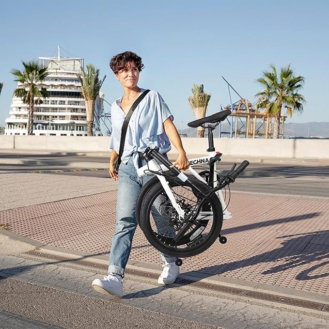 20 Inch Folding Bike for Adults, 7-Speed Shimano Gears & Dual Disc Brakes, Steel Frame,Compact Foldable Design- Perfect for Commuting/Travel