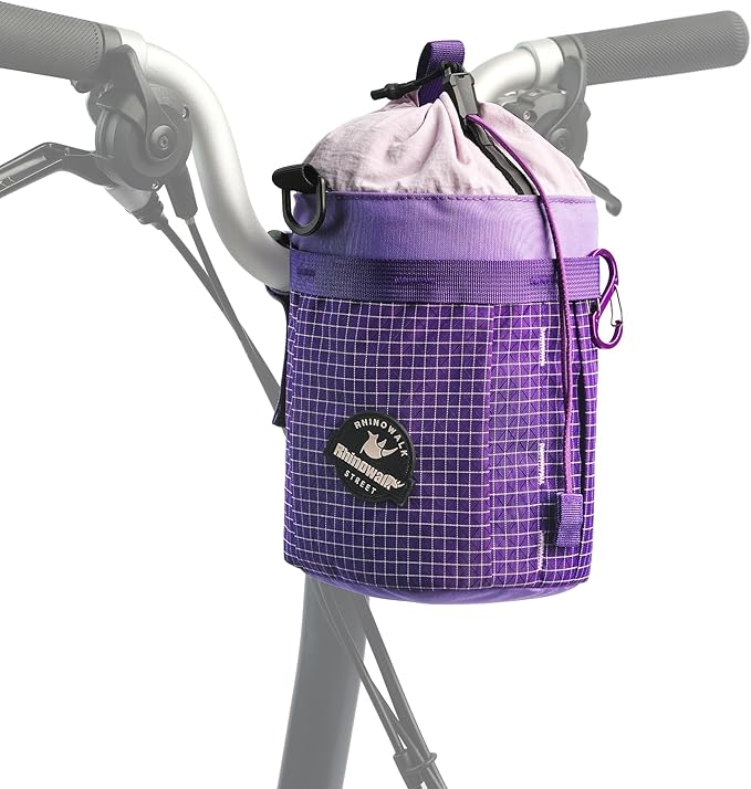 Rhinowalk 2.5L Bike Handlebar Bag for Water Bottle, Compact Cylinder Handlebar Storage with Shoulder Strap, Fits Folding Bikes and City Bicycles like Brompton (Lavender Purple)