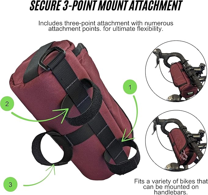 Handlebar Bag (For The Zin) | 2 Liter Capacity | Spacious Bike Bag w/ 2 Extra Long Buckle Straps & 1 Hook-and-Loop Strap | Water Resistant Front Basket | Bike Accessories | Made in USA