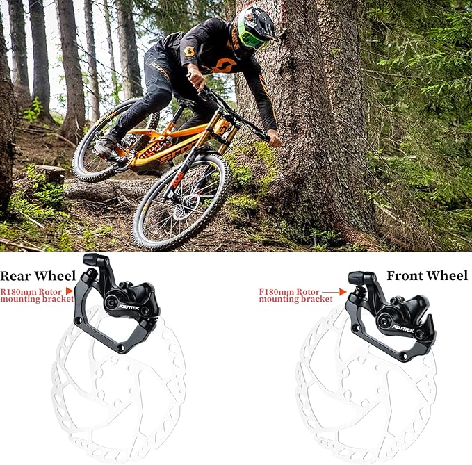 RD01B-CAL180 RUJOI Bike Disc Brake Caliper, Aluminum Mechanical Front and Rear Caliper for Road Bike, Mountain Bike