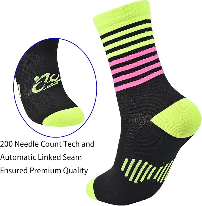 Mens and Womens Anti Odor Blister Resistant Seamless Thin Compression Quarter Crew Athletic Cycling Socks