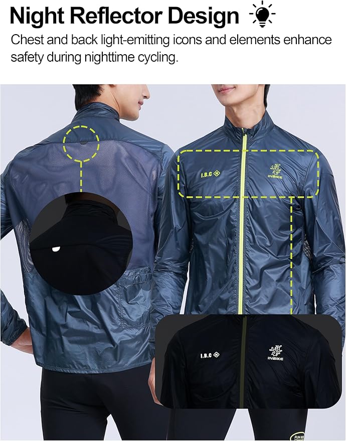 INBIKE Cycling Jacket Men Breathable Mesh Back Packable Lightweight Cycling Windbreaker Bike Jackets Reflective Spring