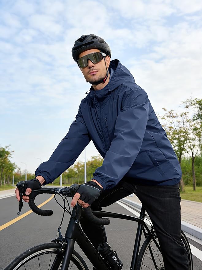 Men's Cycling Jacket Rain Jacket Waterproof Windbreaker Raincoat Running Hiking Gear Hood Lightweight Packable