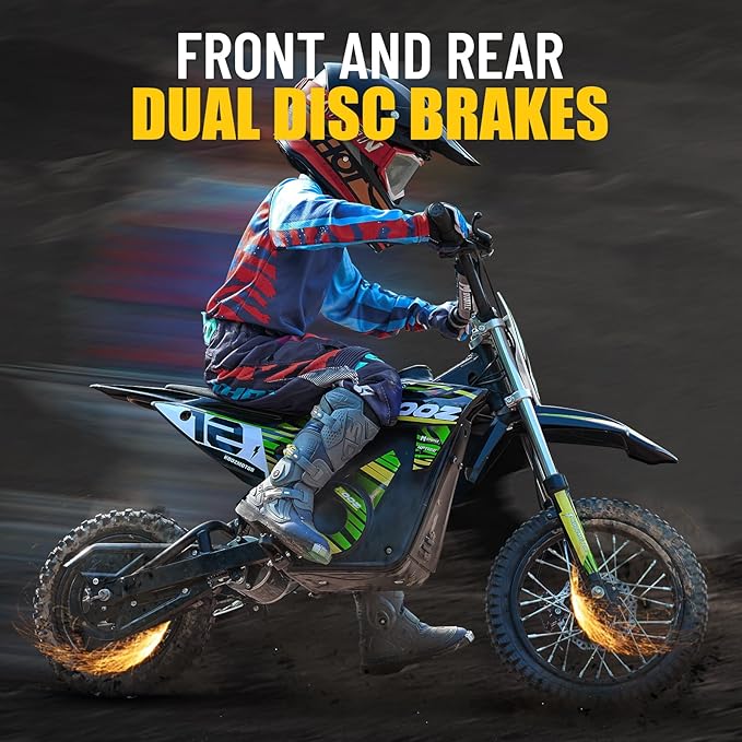 KOOZ HP112E PRO 36V 1000W Electric Dirt Bike for Kids, 3 Speed Modes Teen Electric Motorcycle Up to 20.6 MPH& 19 Miles Long-Range, Dual Suspension & Disc Brake, 16" Sturdy Tire