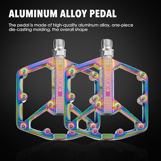 WOWSPORT MTB Pedals Mountain Bike Pedals Flat Lightweight Pedals with Anti-Skid Nails for Road Mountain BMX MTB Bike