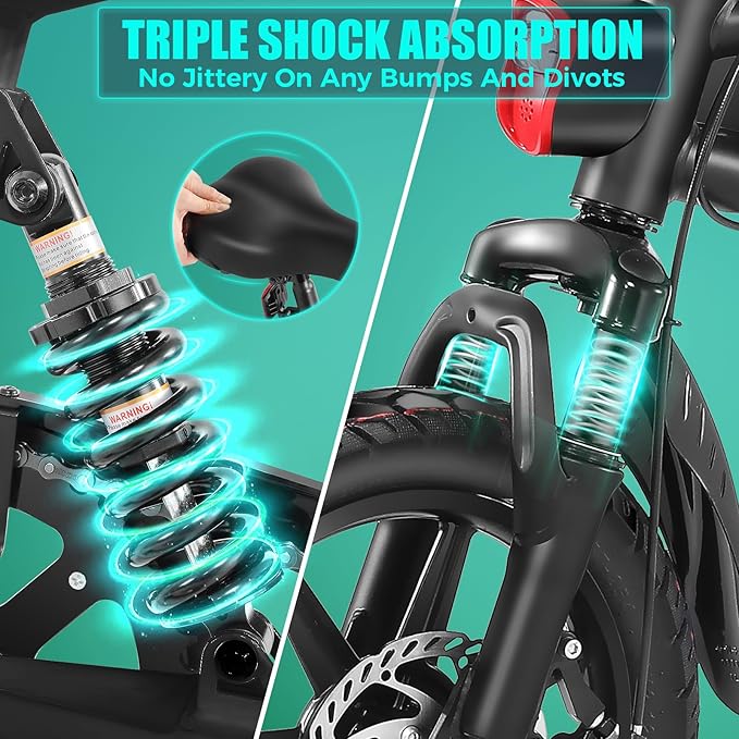 ANCHEER Folding Electric Bike for Adults, 374Wh Ebike, 20MPH Electric Bikes, 14" Foldable Electric Bicycle, 20-50 Miles Electric Bikes, E Bike, LCD Display, Dual Suspension, UL2849 Compliant