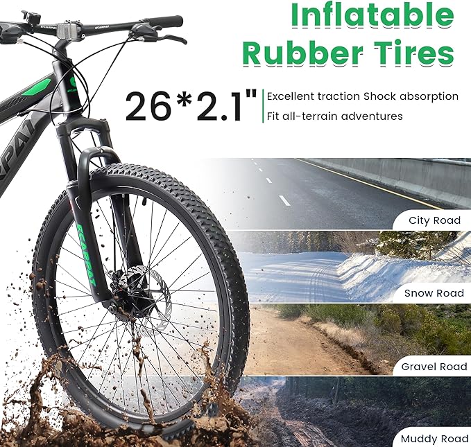 Ecarpat 24/26/27.5 Inch Mountain Bike, Full/Front Suspension Mens Boys Mountain Bike with 21 Speed Steel Frame and Dual Disc Brakes, Adult Sport Bicycle for Trail City Road, Gift Choice