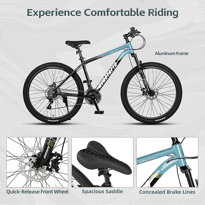 AVASTA Earth 26 27.5 inch Mountain Bike with 21-Speed, Aluminum Frame, Dual Disc Brake, Comfortable Saddle, Multiple Colors