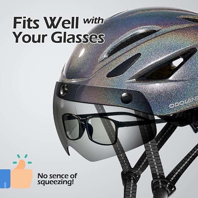Odoland Bike Helmet with Magnetic Sun Visor for Adults, Glasses-Friendly Design Adjustable Dial Cycling Helmet for Men & Women, Urban Riding Bicycle Helmet for Mountain, Road, E-Bike, Commuting