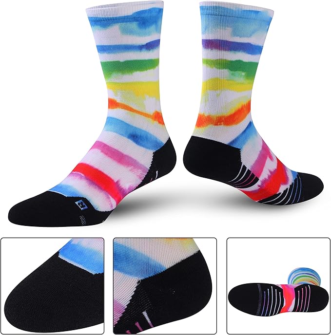 HUSO Unisex Funky Digital Printed Athletic Crew Hiking Cycling Socks 4 Pairs