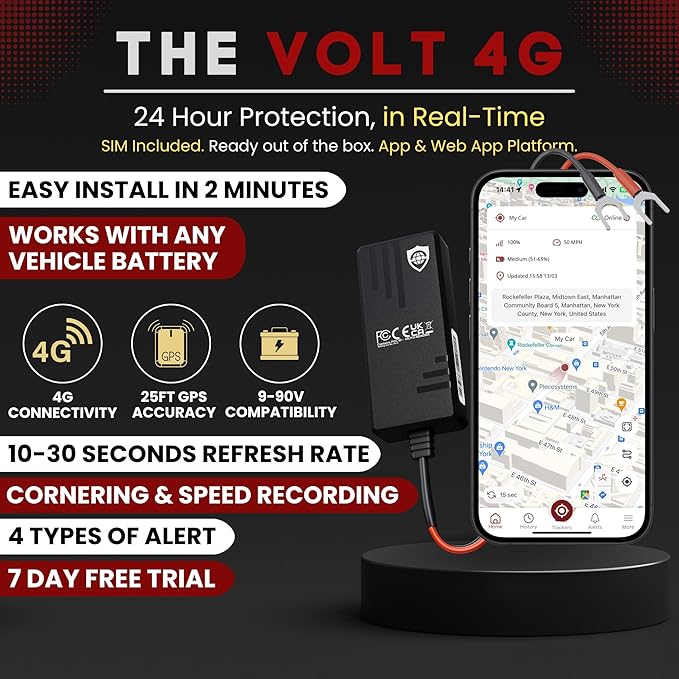 Volt - Real Time GPS Tracker Device - Car, Van, Motorbike, Caravan, Motorhome, Tractor, Coach & Car Tracker - 9-90V, Self-Install Including SIM & Data, 7 Day Free Trial