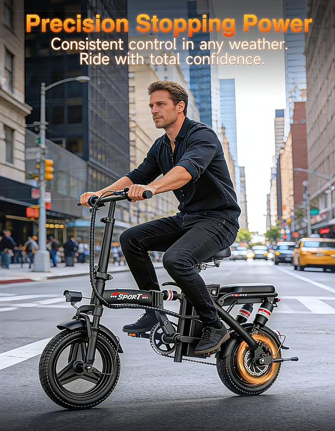 Electric Bike for Adults Teens, 1200W Peak Motor, 25MPH Folding E-Bike, 480/720Wh Battery, 45 Miles Range, Advanced 6/8 Point Suspension, 14" Compact Electric Bicycle with Pedals for Commuting