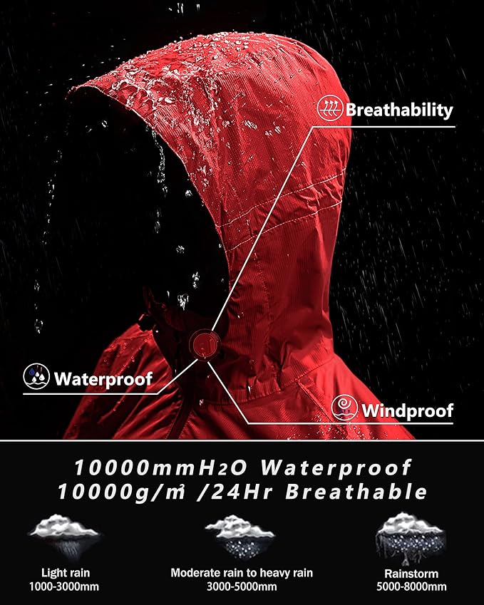 Outdoor Ventures Men's Packable Rain Jacket Waterproof Lightweight Raincoat with Hood Windproof Cycling Jackets