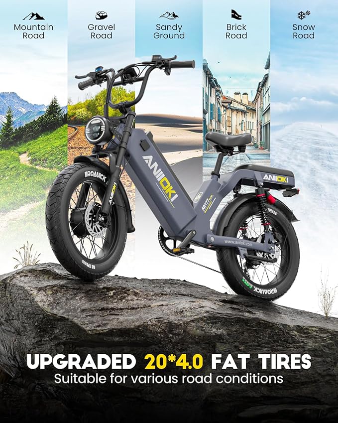 ANIIOKI Electric Bike for Adults,70Ah Removable Battery,200+ Miles Long Range,7-Gear Speed All-Terrain E-Bike