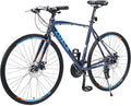 MEGHNA Road Bike 700C Wheels 3x8 / 24 Speed Dual Disc Brake Road Bike Flat Handlebar Hybrid Bike Commuter Bike for Women Men Junior Senior