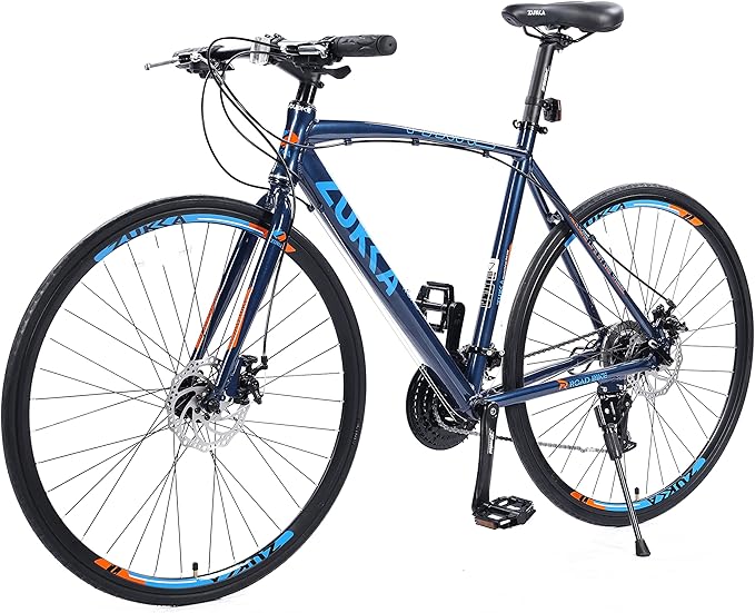 MEGHNA Road Bike 700C Wheels 3x8 / 24 Speed Dual Disc Brake Road Bike Flat Handlebar Hybrid Bike Commuter Bike for Women Men Junior Senior