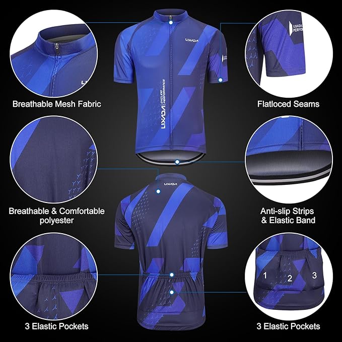 Lixada Men's Cycling Jersey Short Sleeve with Padded Shorts Quick-Dry Summer Short Bike Clothing Bicycle Shirts Pants Set