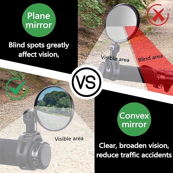 4 Pieces 2.7" Adjustable Bike Mirror Handlebar Mount with Strap, 360 Degree Rotatable Bicycle Mirrors, Secure Wide Angle & Convex Bike Rear View Glasses Cycling Accessories