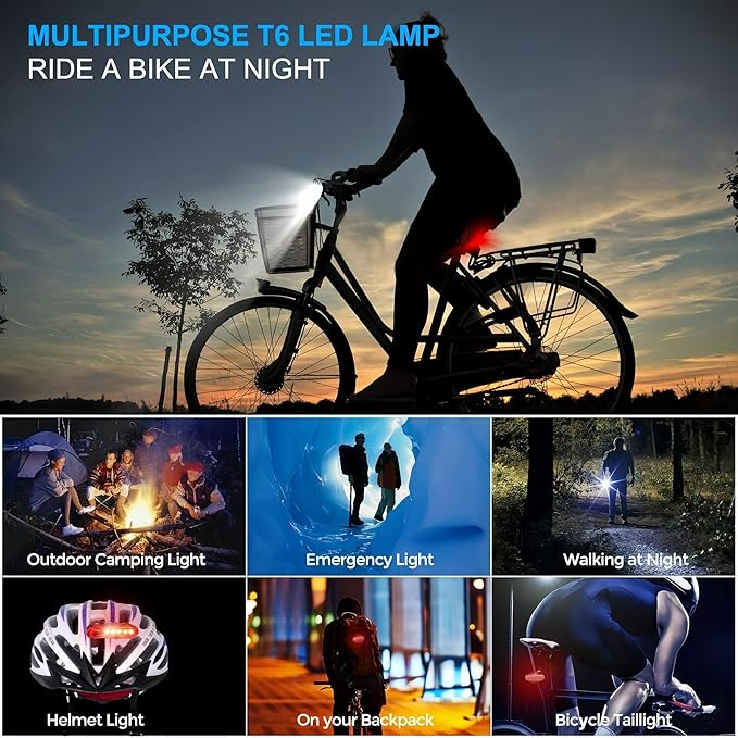 Super Bright USB Rechargeable Bike Lights Set,Waterproof Powerful Bicycle Front Headlight and Back Taillight for Night Riding, Easy to Install for Men Women Kids Road Mountain Cycling