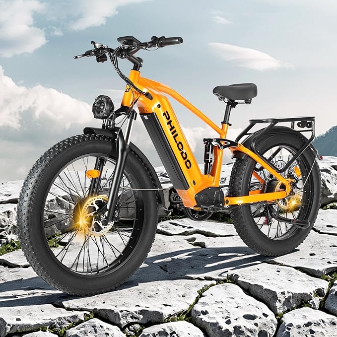 PHILODO Electric-Bike for Adults, Dual-Motor-Ebike Hunting-Ebike 5000W, 60V 32AH Long Range Dirtbike, Fat-Tire-Electric-Bicycle, Full Suspension for Off-Road Snow Sand