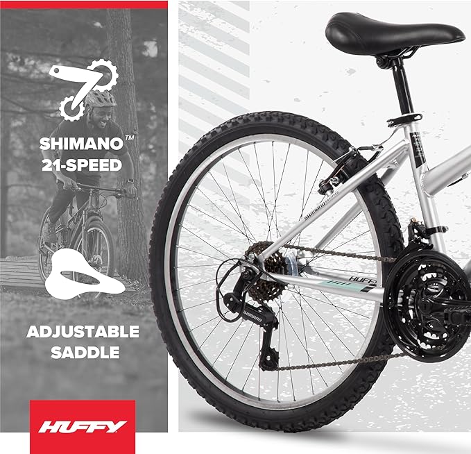 Huffy Stone Mountain Bike for Men and Women, 20”/24”/26”, 6-Speed (20”) or 21-Speed, Front or Dual Suspension (Varies), Multiple Colors, Adjustable Saddle, Shimano Equipped, All-Terrain Tires