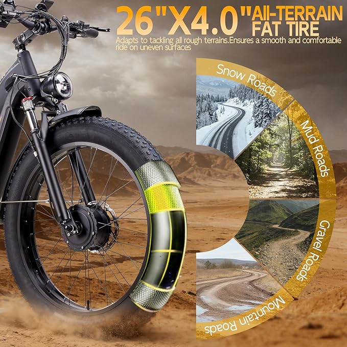 Electric Bike for Adults Men 50MPH - 8000W Peak Dual Motor Ebike,Fast AWD E Bikes,52V 26Ah 95Miles Long Range,Adjustable Stem,Dual Hydraulic Brakes,26" Fat Tire E-Bike for Commuter Mountain Off-Road