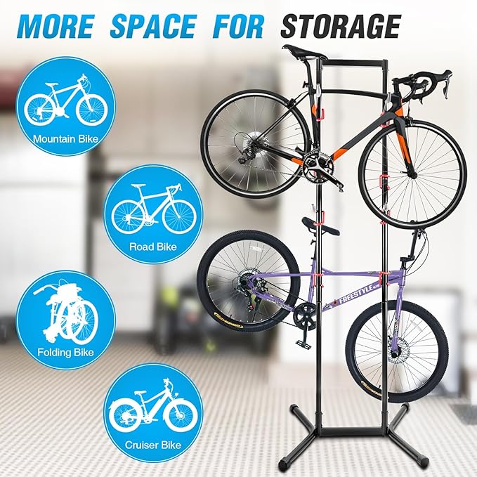 MEGHNA Bike Stand 4 Bike Rack Removable Bicycle Holder for Garage Home Bike Shop Bike Storage Rack Adjustable Height Hanger Floor Bike Parking Stable Base for Mountain Bike Road Bike